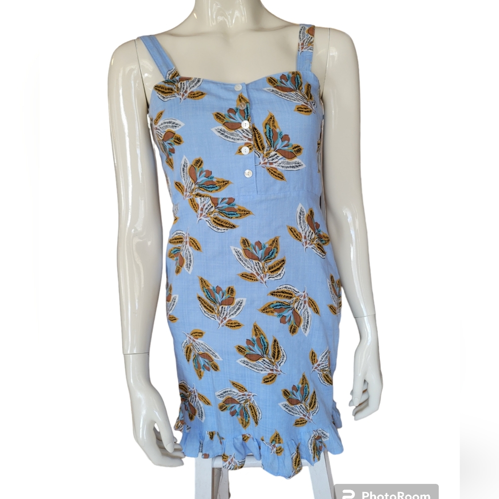 XS blue sundress with brown details